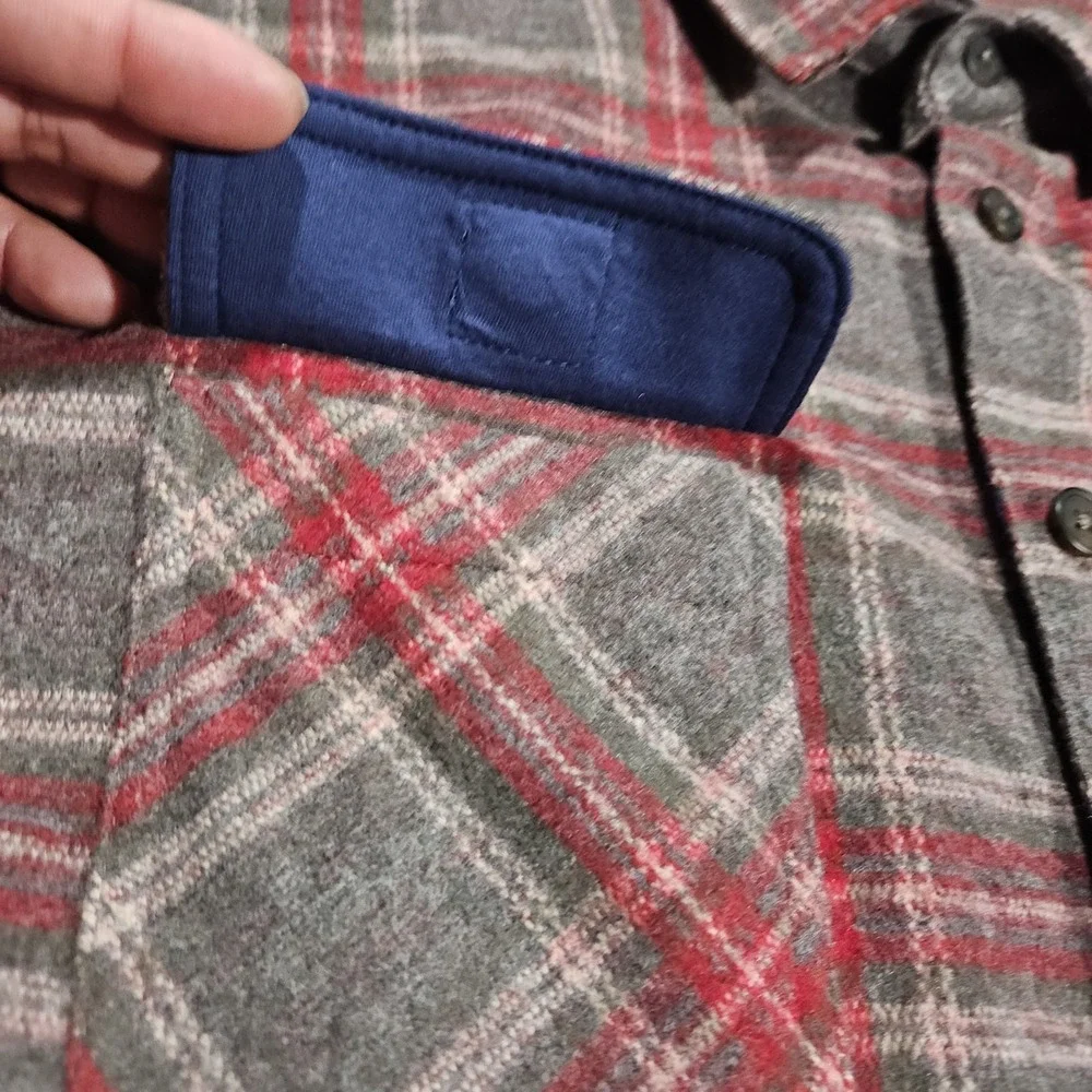 Magna‎ Ready Clik Flannel Shirt Men 4XL Red Gray Plaid Magnetic Outdoors Fishing
